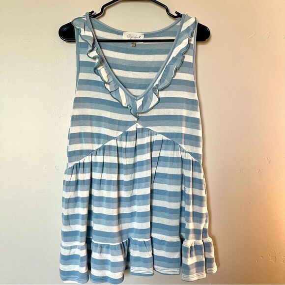 SUGARFOX Striped Ruffle Hem Tank Top Size Medium - Picture 3 of 7